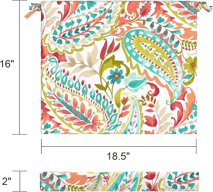 LVTXIII Outdoor Seat Cushions Set of 2 Square Corner Chair Cushions with Ties, Patio Chair Pads for Home Office and Patio Garden Furniture Decoration 18.5"x16"x2", Pretty Paisley