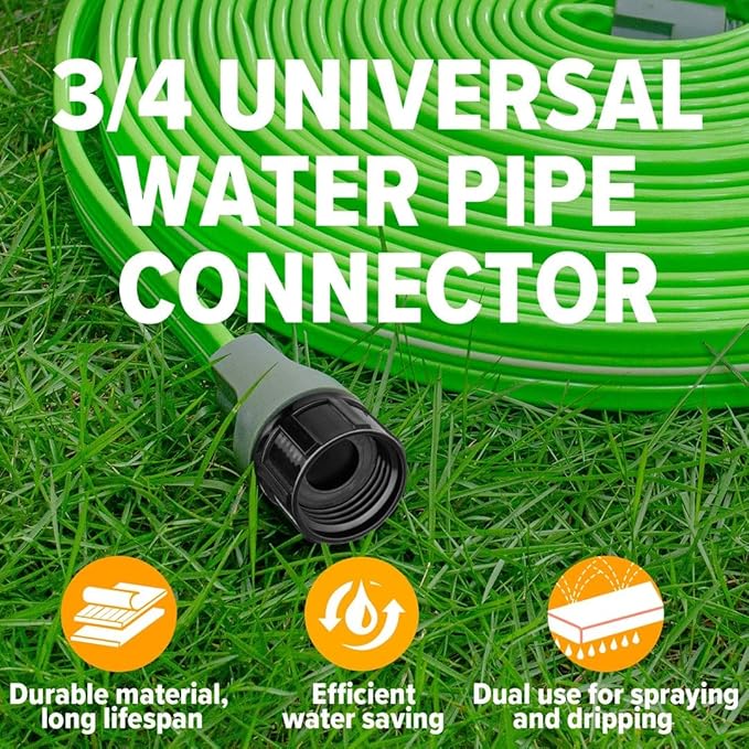 LAVEVE Heavy Duty Sprinkler Soaker Hose 100 FT, Flat Garden Hose with Holes, Efficient Flexible Irrigation Hose for Yard, Lawn and Garden, Includes Stakes (50FT x 2Pack)