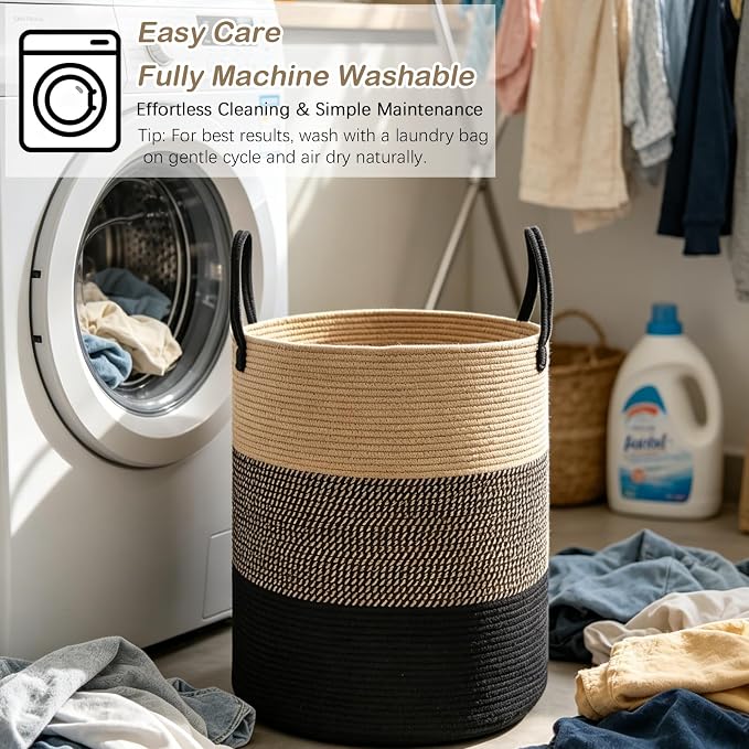 70L Woven Laundry Basket, Large Clothes Hamper with Handles- Jute