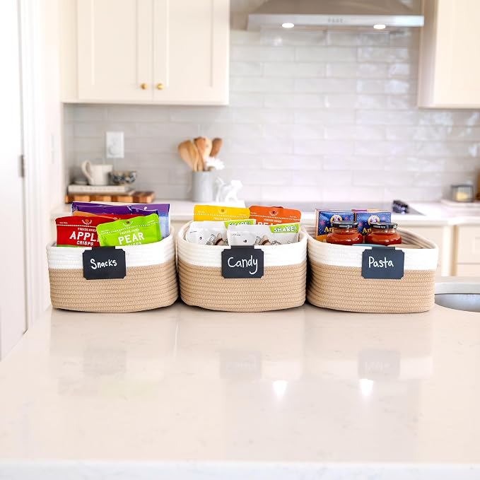 Woven Rope Baskets for Organizing, 3 Pack, 15.5 x 11 x 5.5" Storage Bins