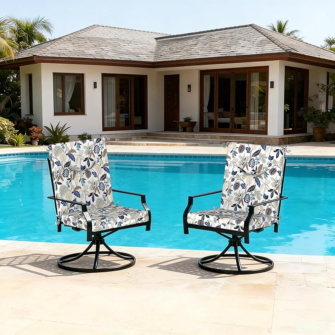 DYTXIII Outdoor High Back Chair Cushions Set of 2, 44x20 in Water Repellent Patio Seat Cushions with Elastic Sponge, All Weather Cushions for Rocking, Dining Chairs, Patio Furniture - Leaves Beige