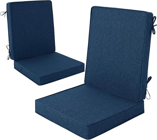 Outdoor Chair Cushions 20x20, Water-Resistant & Fade-Resistant, Patio Furniture Lawn Dining Chair Seat Replacement with High Back, Ties Zipper, Removable Cover, Set of 2, Navy Blue