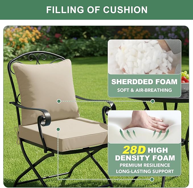Summsun Outdoor Chair Cushion Weather Resistant, Backrest and Seat Cushion Set for Patio Furniture with Waterproof Removable Cover, 19 x 19 Inch, Cream, Set of 4