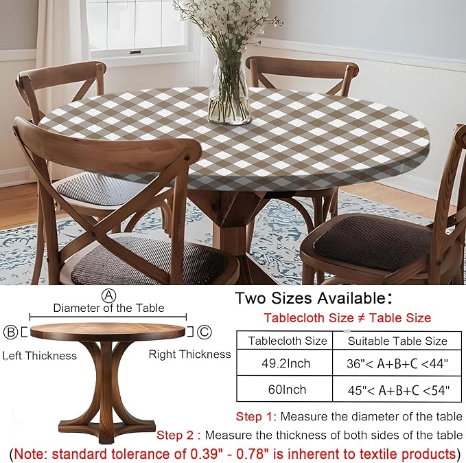 Fitted Round Tablecloths Reusable Stain Resistant Table Clothes Vinyl Indoor Outdoor Circular Cover for 36-44" Table Dorm kitchen Storage Gifts Summer Autumn Camper Patio Picnic Accessories