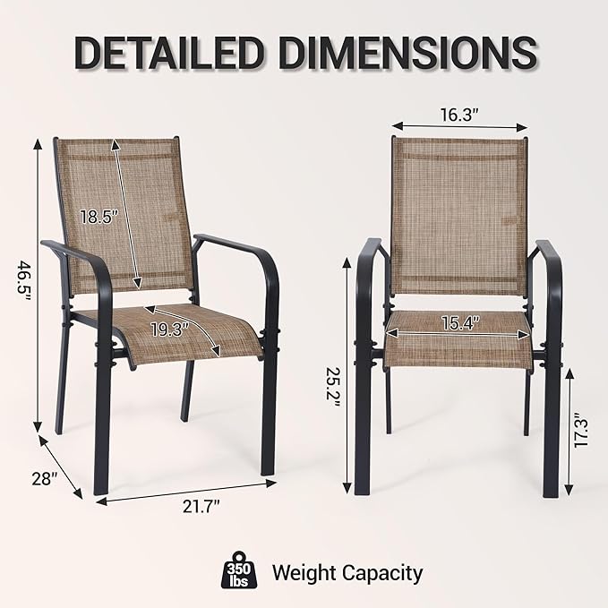 Patio Chairs Set of 4, Outdoor Dining Chairs Set of 4, High Back Wide Seat Patio Furniture Chairs with All Weather Breathable Textilene, for Lawn Garden Backyard,with Armrests,Brown(4 PCS)