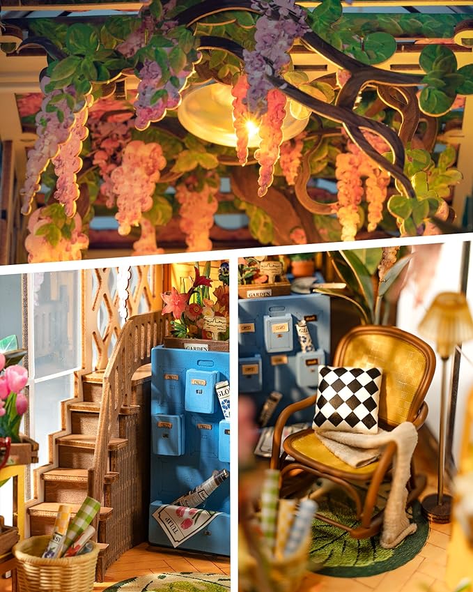 Rolife DIY Book Nook Kit Wooden 3D Puzzle Bookends 9.5" Garden House Miniature Kit with LED Bookshelf Decor Arts and Crafts for Adults Family Project Hobby Creative Gifts for Girls Boys Christmas
