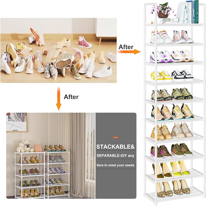 OYREL Shoe Rack, Sturdy Metal Space Saving Stackable Shoes Organizer