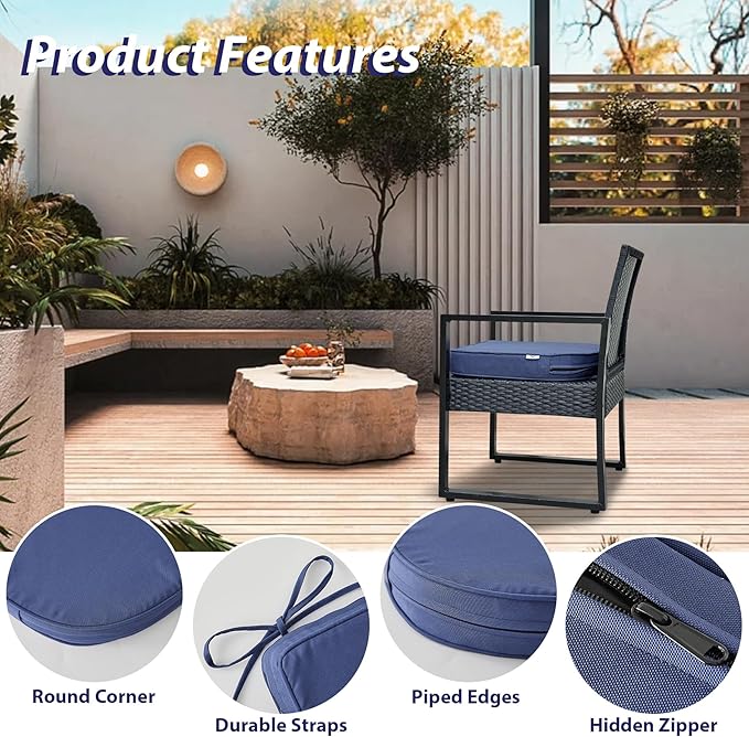 IPYNBAP Outdoor Chair Cushions Set of 4, Waterproof Outdoor Seat Cushions for Patio Furniture, Patio Chair Cushion with Handle and Ties, Round Out Door Chair Pads,18.5" x 16" x 3", Navy Blue