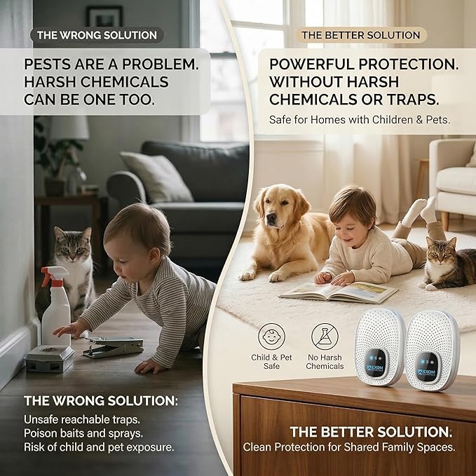GRX-25 Ultrasonic Pest Control 6-Pack: Indoor Plug-in Mice, Rodent, Squirrel, Insect Repellent & Roach, Ant, Spider,Bats, Bed Bug, Squirrel, Flea and Mouse Trap Alternative for Home