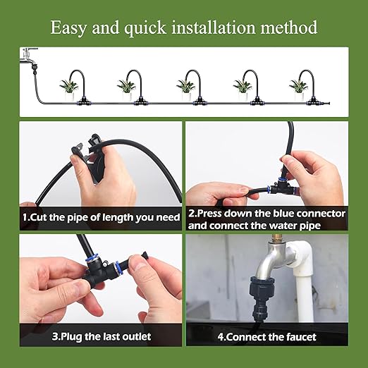 360° Adjustable Drip Irrigation System - 100FT Garden Watering System with 15 Nozzles, Garden Irrigation System, Greenhouse Accessories, Atomizing System for Yard, Lawn, Plants, 5/16 inch Hose