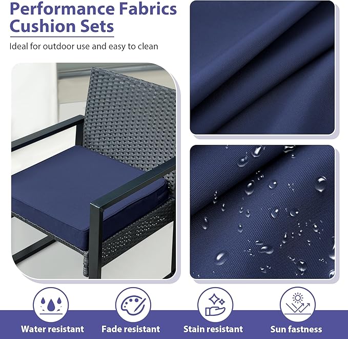 IPYNBAP Outdoor Chair Cushions Set of 4 -Waterproof Outdoor Seat Cushions for Patio Furniture, Patio Chair Cushion with Handle and Ties, Square Out Door Chair Pads,18.5" x 16" x 3", Navy Blue