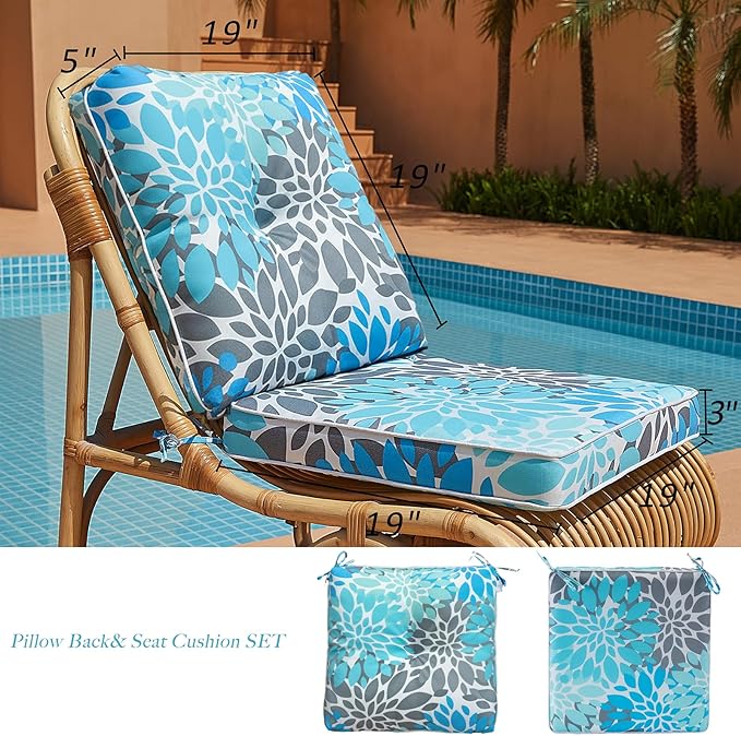 JMGBird Outdoor Chair Cushions Set - 19"x19" Deep Seat & Back Cushions, Water-Resistant Tufted Pillows for Patio Furniture