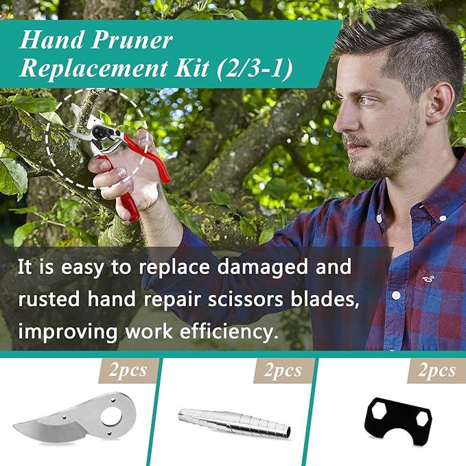 2 Pcs Hand Pruner Replacement Kit (2/3-1) Compatible with Felco Pruners Models: F2, F4 &F11 - Spare Blade, Spring & Adjustment Key for Garden Pruning Shears & Bypass Clippers