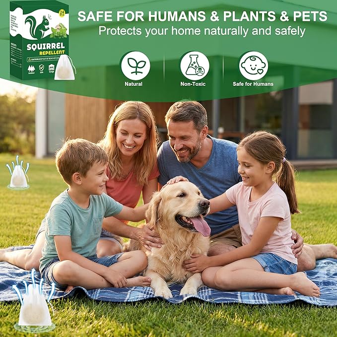 24 Pack Squirrel Repellent Balls for Outdoor Use, Long-Lasting Rodent Deterrent for Garden, Yard, Attic & Garage