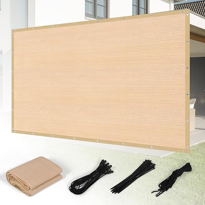 SEEYE 90% Sun Shade Cloth, 8 x 12 FT Durable Privacy Screen Shade Cover, Pergola Shade Cover with Grommets, UV Block Mesh Tarp for Plant Cover, Greenhouse, Patio, Chicken Coop, Balcony, Wheat