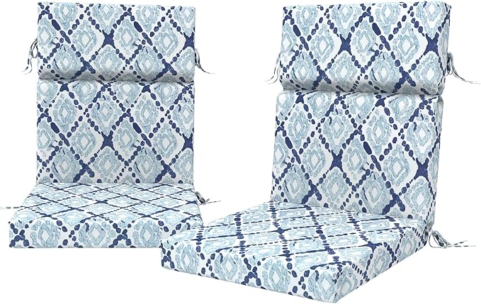 DYTXIII Outdoor High Back Chair Cushions Set of 2, 44"x22" Water Repellent Patio Seat Cushions with Elastic Sponge, All Weather Chair Pads for Rocking, Dining Chairs,Patio Furniture - Geometry Blue