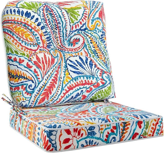 JMGBird Seat/Back Outdoor Chair Cushion Tufted Pillow, Deep Seat Cushion Set 22"x22", Outdoor Cushion for Patio Furniture