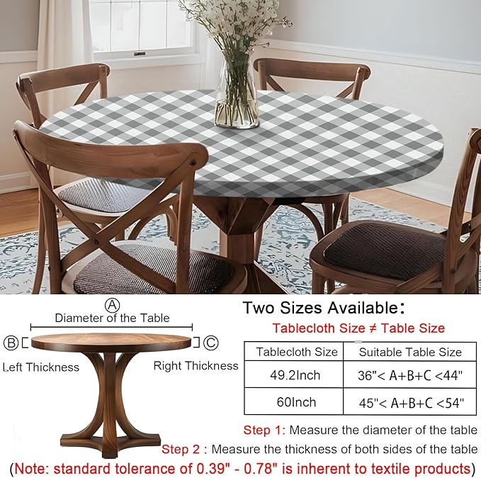 Fitted Round Tablecloth Wipe Clean Table Cloth Vinyl Inside Outside Circle Cover for 45-54" Tables Dining Kitchen Family Festival Items Gifts Summer Fall Patio Picnic Camp Garden Essential