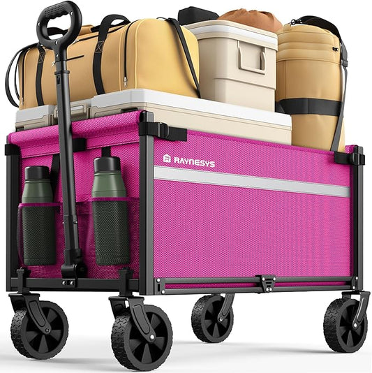Wagons Carts Foldable, Collapsible Wagon Cart Foldable, 220LBS Heavy Duty Folding Wagon Carts with Wheels, Portable Utility Cart for Grocery Sports Garden Shopping Camping, Pink