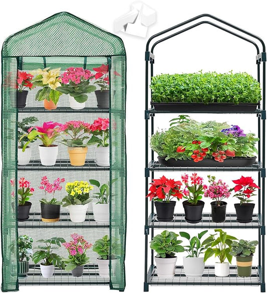 Purlyu Mini Greenhouse for Indoor Outdoor,Plant Green House 4-Tier Rack Stand Portable Greenhouses with Durable PE Cover for Seedling, 2.5x1.6x5.2 FT Ideal Gardening Gifts for Women Men(PLGH704G)
