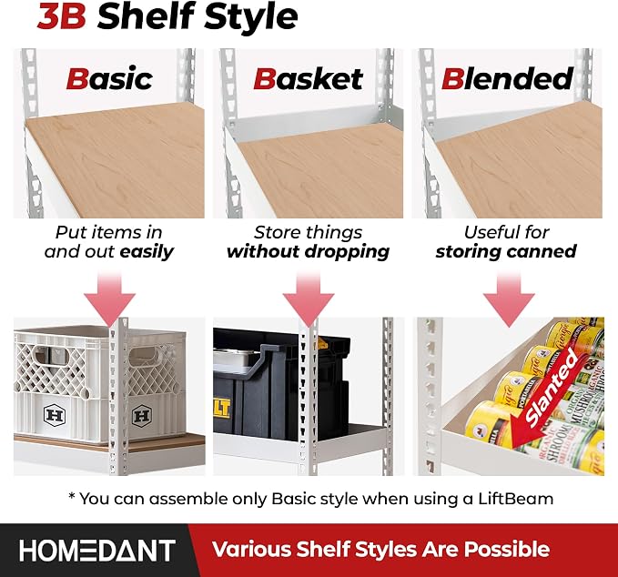 HOMEDANT White 47.7" Deep 5 Tier Storage Shelves Garage Shelving Unit Metal