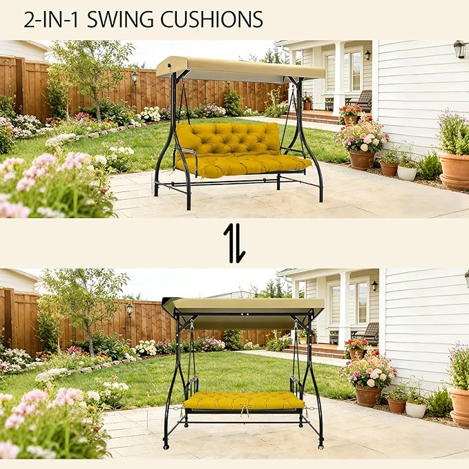 5" Thick Outdoor Porch Swing Cushions Waterproof Fade-Resistant 60x40 Inch 3 Seater with 8 Anti-Slip Ties, Durable Replacement Cushion for Patio Long Bench Garden Furniture