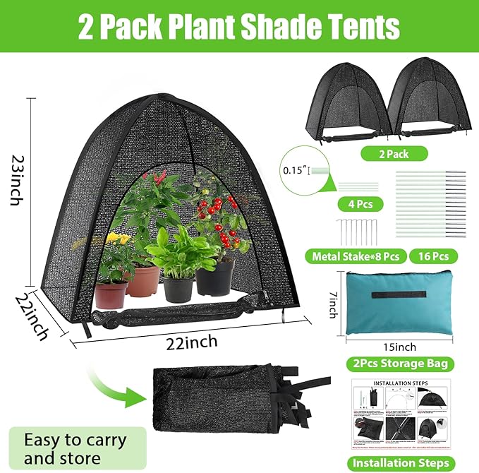 2 Pack Plant Shade Tent, Plant Shades for Outdoor Plants, UV Resisitant 50% Sunblock Shade for Plants Sun Protection, Plant Shade Cover for Flower Potted Plants (22x22x23Inch)