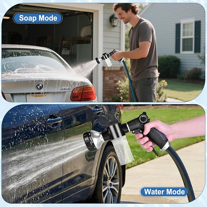 Garden Hose Nozzle, High Pressure Hose Spray Nozzle 8 Way Spray Pattern One-Touch Sprayer for Watering Plants, Lawn, Patio, Car Wash, Cleaning，Showering Pet