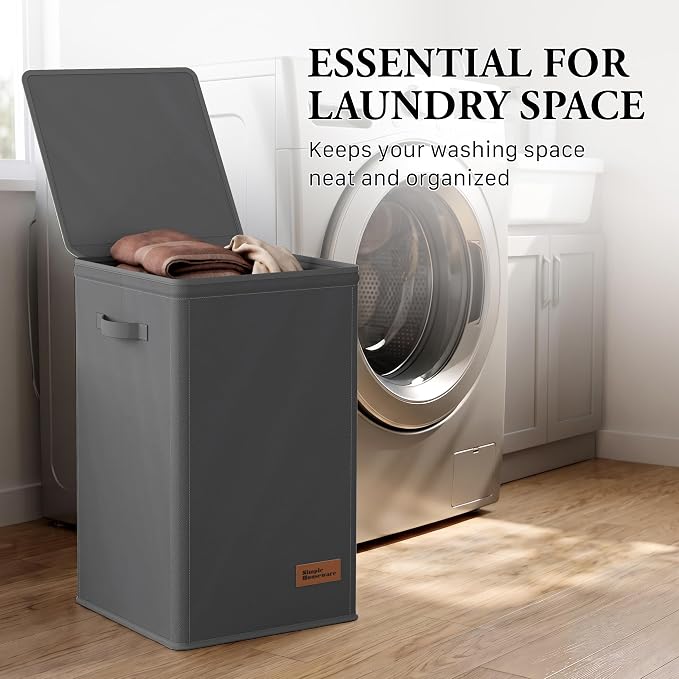 Simple Houseware Foldable Laundry Hamper Basket with Lid and Bag, Dark Gray