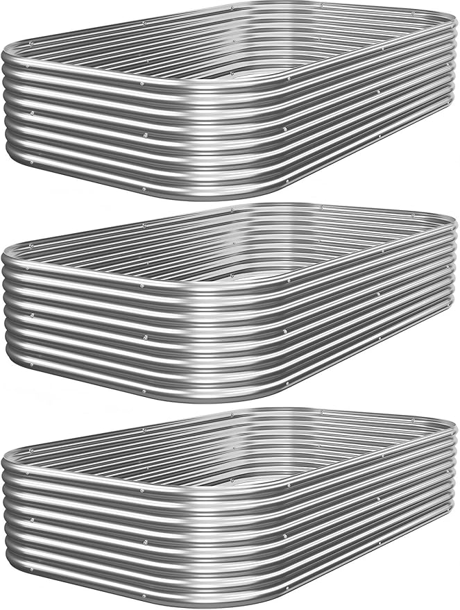 3pcs 8x4ft Galvanized Raised Garden Bed Outdoor, Metal Raised Beds for Vegetables, Above Ground Garden Box for Flower, Steel Garden Bed for Gardening