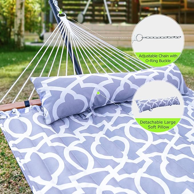ANAGOO Double Hammock with Stand, Heavy Duty Outdoor Hammock for Two, 500 LBS Capacity, Stable Steel Frame with Balance Strap, Easy Tool-Free Assembly for Patio, Garden, Backyard & Beach,Round Gray
