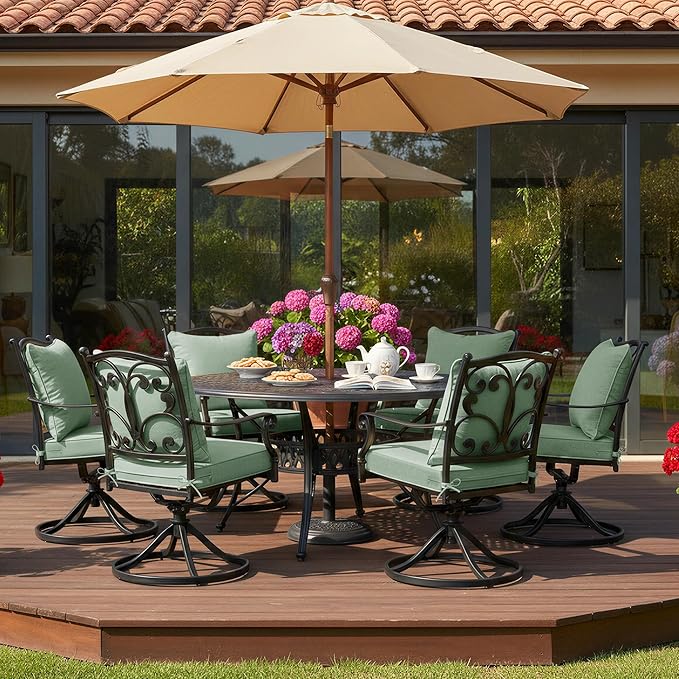 Summsun Outdoor Cushions for Patio Furniture, Faux Linen Water Resistant Backrest and Seat Cushion Set with Removable Cover, Ties, Non-Slip Bottom, 19 x 19 Inch, Sage Green, Set of 4