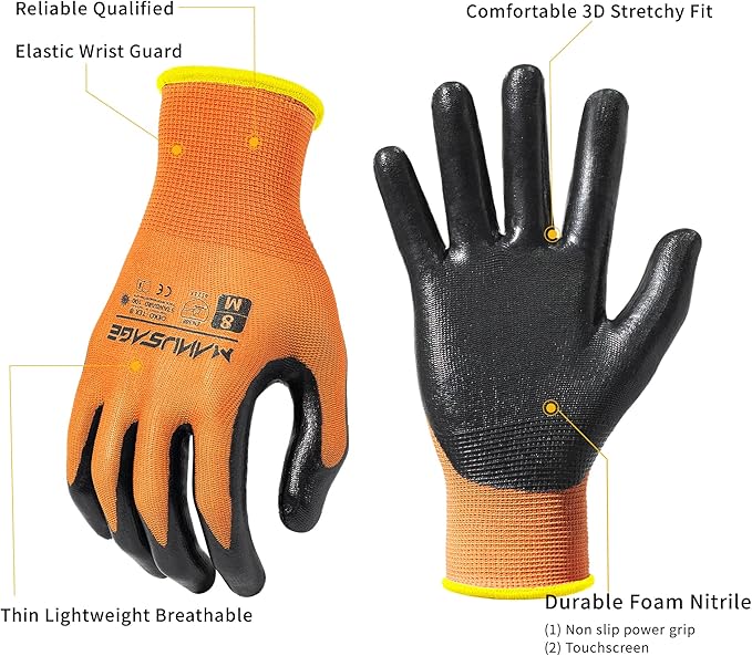 MANUSAGE Safety Work Gloves - Protective Glove for Men & Women - Ultrathin Hand Protection - For Construction, Gardening, Landscaping - Orange - Size XXL - 24 Pairs
