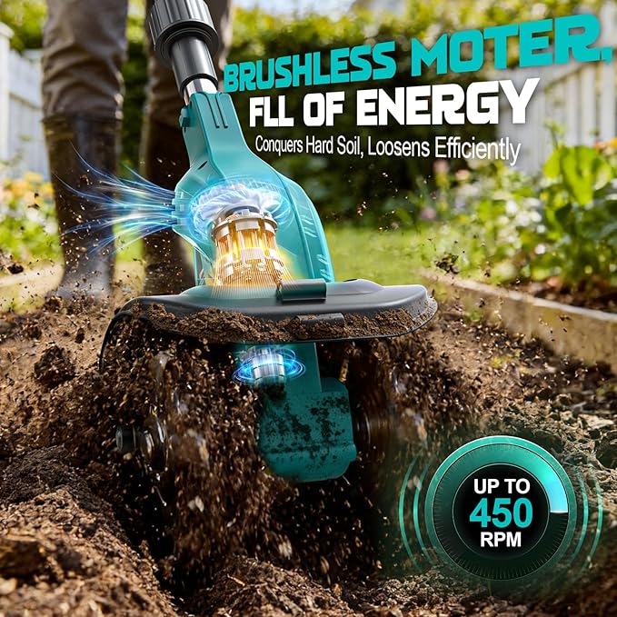 Cordless Tiller Cultivator Compatible with Makita 18V Battery (Tool Only), 450RPM Electric Tiller for Gardening, 9"x6.3" Tilling, 48 Reinforced Steel Tines Rototiller for Lawn/Soil Cultivation