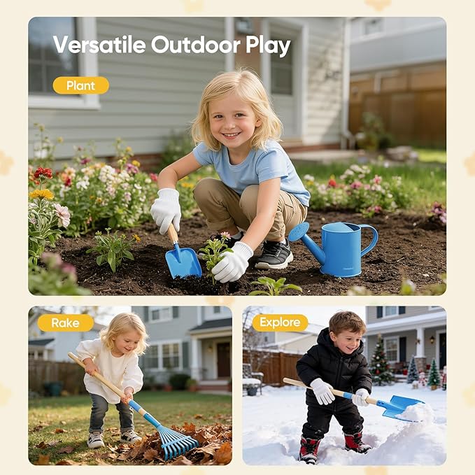 Grenebo Kids Gardening Set with Wheelbarrow, 11-Piece Outdoor Yard, Beach, STEM Garden Play Kit with Child-Sized Tools, Durable, Safe & Fun Gift Toy for Ages 2+ Kids Toddlers Boys Girls (Gray)
