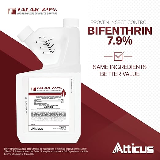 Atticus Talak 7.9% Indoor/Outdoor Bifenthrin Insecticide Concentrate (32oz) | Control Ants, Mosquitoes, Cockroaches, Spiders, Armyworms, and 70+ More Pests, Measuring Made Easy with Tip 'N Measure Bottle