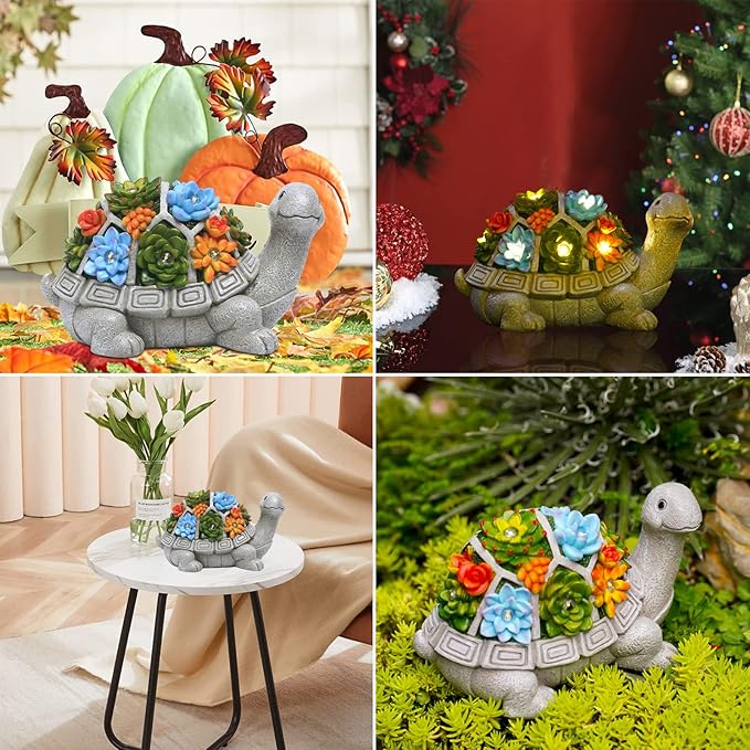 Nacome Solar Garden Outdoor Statues Turtle with Succulent and 7 LED Lights - Lawn Decor Statue for Patio, Balcony, Yard Ornament for Mom Grandma Women