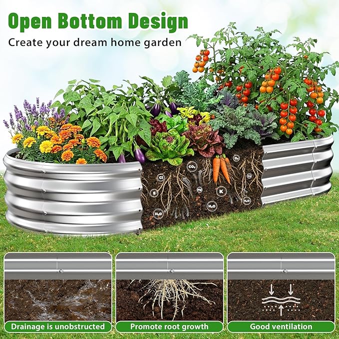 Oval Raised Garden Bed, 5 x 2 x 1FT, Galvanized Steel Planter Box with Wave-Shaped Metal Panels for Outdoor Flower,Tree,Herb & Vegetable Garden (Silver, 60X24X12 inches)