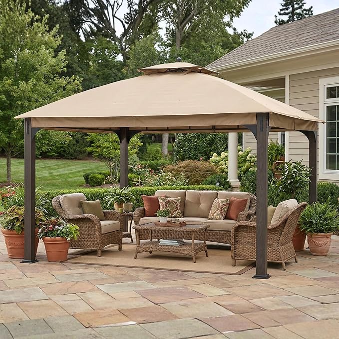 Garden Winds Durable 350 Replacement Canopy Top Compatible with Shadow Creek 10’ x 12’ Gazebo Model L-GZ1140PST - Beige