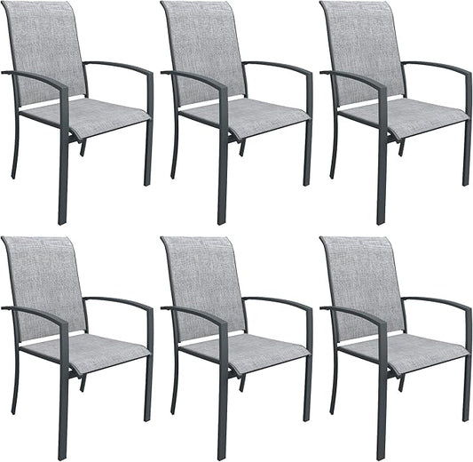 DIFY Patio Chairs Set of 6, Stackable Outdoor Dining Chairs with High Back & Metal Frame, All Weather Breathable Textilene Fabric Outdoor Chairs Set for Backyard Garden Deck, Grey