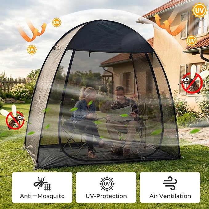 Alvantor® Pop Up Screen House Tent, Snap-fit Mesh Screen Gazebo with Peaked Roof, Portable Screen Room Canopy Shelter with Sandbags for Camping, Backyard, Picnic