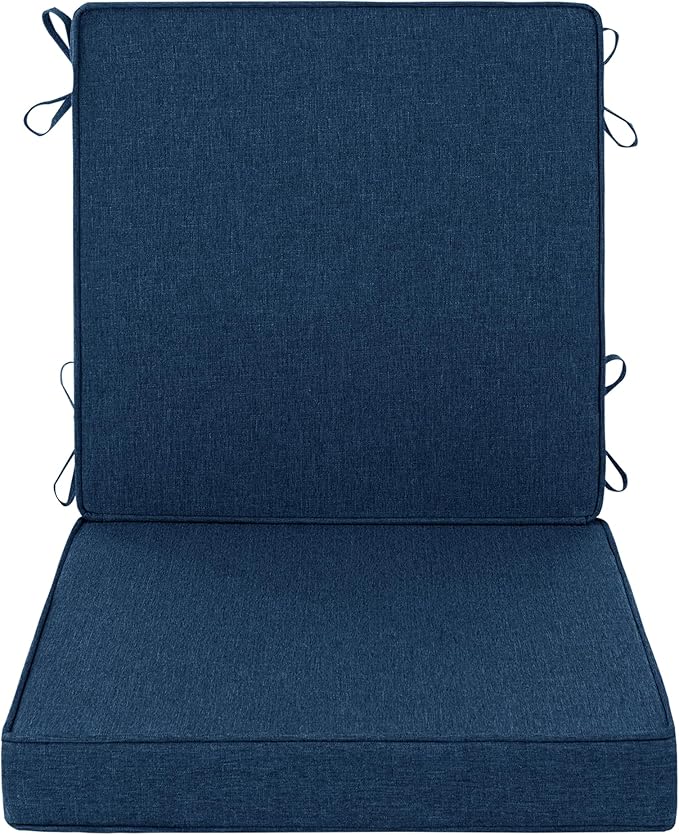 Outdoor Chair Cushions, Water-Resistant & Fade-Resistant, Patio Furniture Lawn Dining Chair Seat Replacement with Mid Back, Ties Zipper, Removable Cover, 18 x 16.5 Inch, Set of 1, Navy Blue