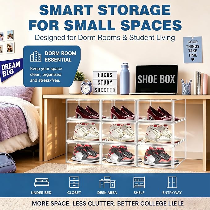Low Profile Acrylic Shoe Storage Box for Flats,Loafers&Small Spaces,Size 12
