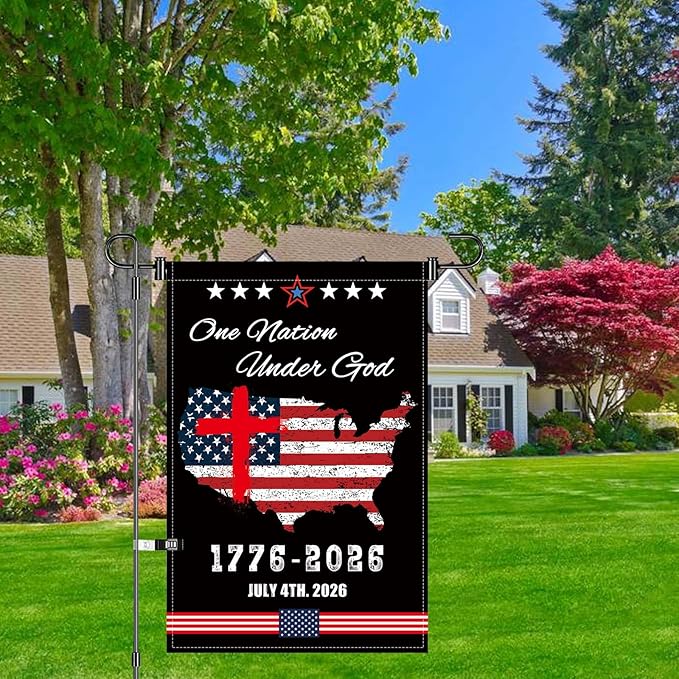 12X18INCH 250th Anniversary USA 1776-2026,Eagle Cross Design One Nation Under God Garden Flag Patriotic Signs Hanging Decor Outdoor Yard Decor (G)