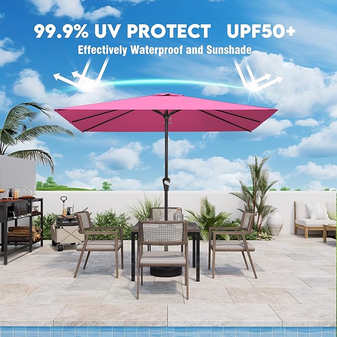 AreShark 8' x 10' Rectangle Patio Umbrellas for Outdoor, Outdoor Table Umbrella, Large Outdoor Patio Umbrellas with 8 Sturdy Ribs for Pool, Garden, Market (Blush)