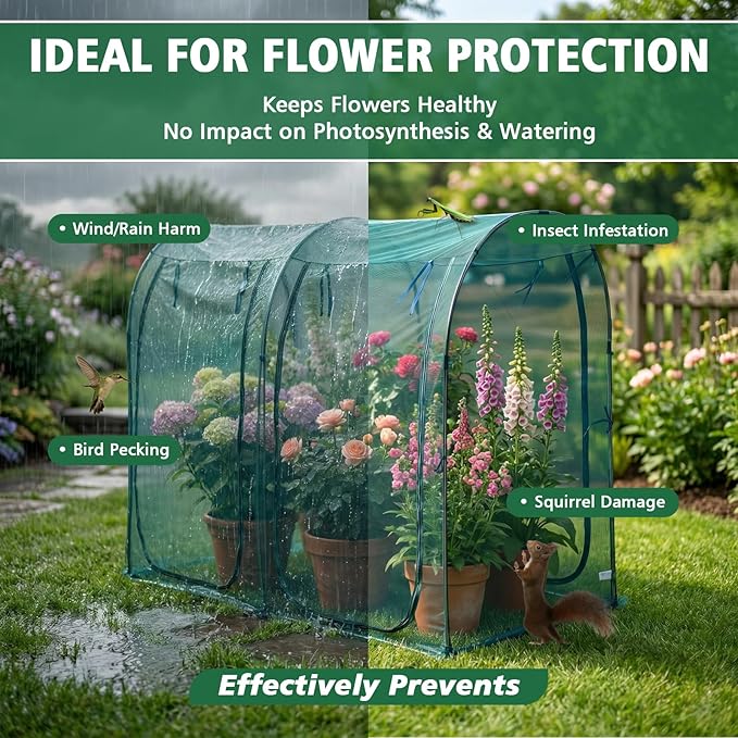 99x49x72inch Crop Cage for Garden, Large Tunnel Plant Netting Cover,4 Roll-Up Zipper Door Garden Cage,Bug Netting Cover for Vegetables &Fruits,Durable Raised Garden Ded Covers Garden Netting