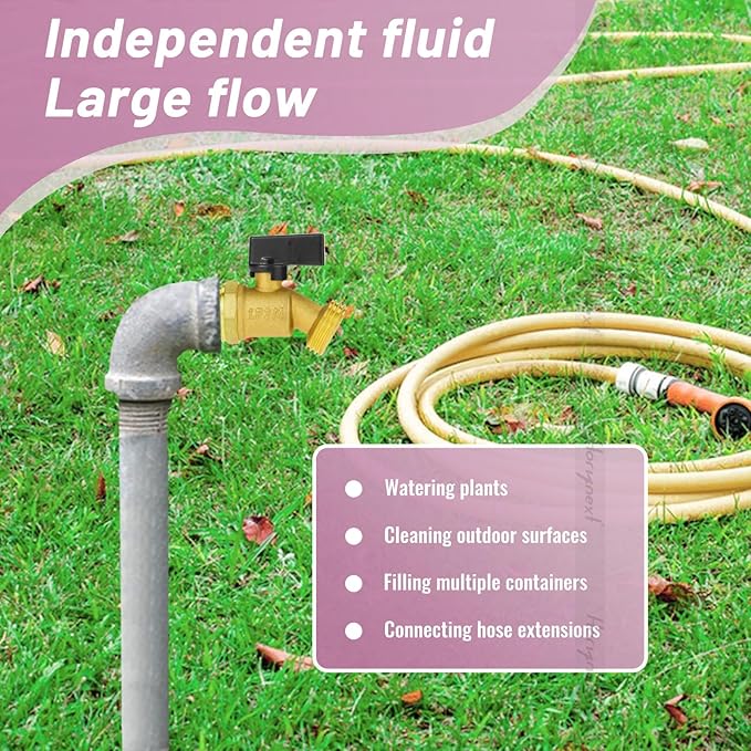 brass hose bibb valve NPT 3/4 male to GHT 3/4 male thread, ourdoor water spigot faucet for garden, patios and rain barrel, 1 pc
