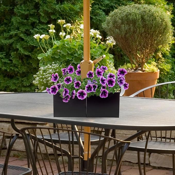 AuldHome Design Umbrella Planter for Patio Table (Black Square), w/Umbrella Hole, Enamelware Rectangular Planter Pots (Pack of 2)