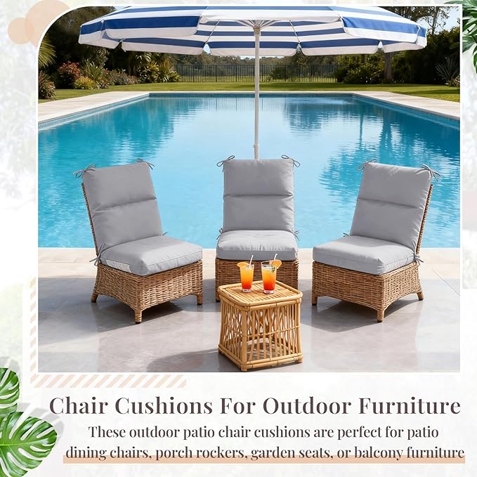 Geelin 4 Pack Outdoor/Indoor High-Back Chair Cushions 44×21 in, Stuffed Tufted Replacement Patio Chair Cushions with Ties Weather Resistant Pads for Patio Furniture (Light Gray)