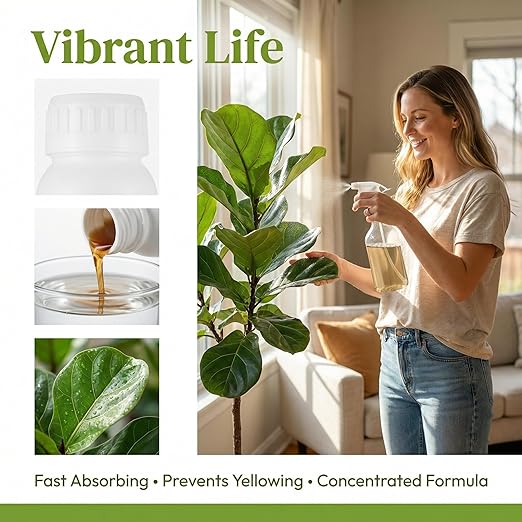 10oz Fiddle Leaf Fig Fertilizer Liquid - Organic Microbial Probiotic Plant Food for Ficus Lyrata - Promotes Roots & Greener Leaves